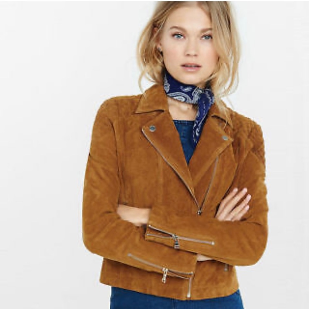 NWOT Express Genuine Suede Camel Moto Jacket